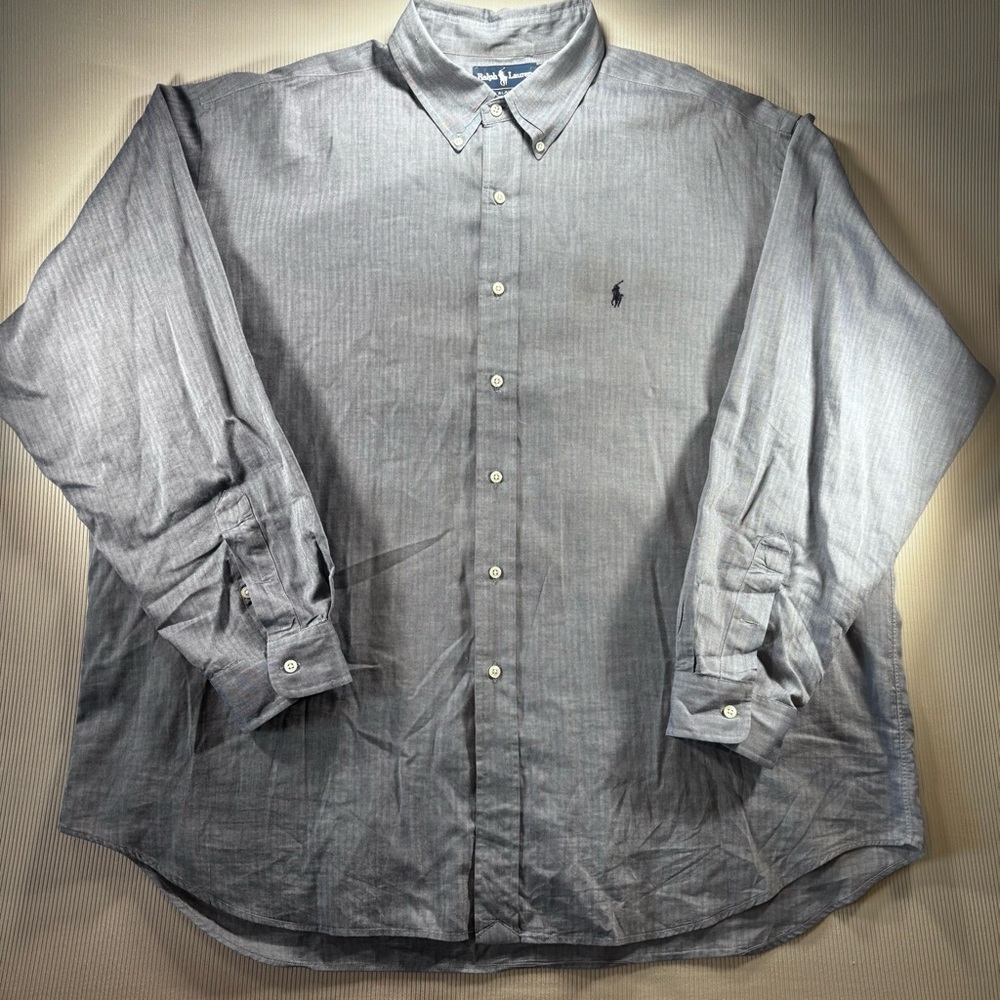 Ralph Lauren Y2K Men's Blake 100% cotton‎ Blue/Gray Button Down Shirt